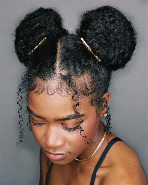 space buns black girl|space buns on relaxed hair.